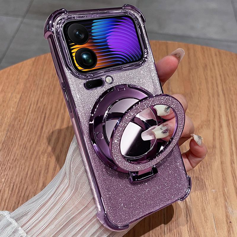 For Xiaomi 17 Luxury Glitter Shockproof Silicone Case For Xiaomi 17 Pro max 17 Pro 17Pro Max Mirror Magnetic Holder Stand Cover