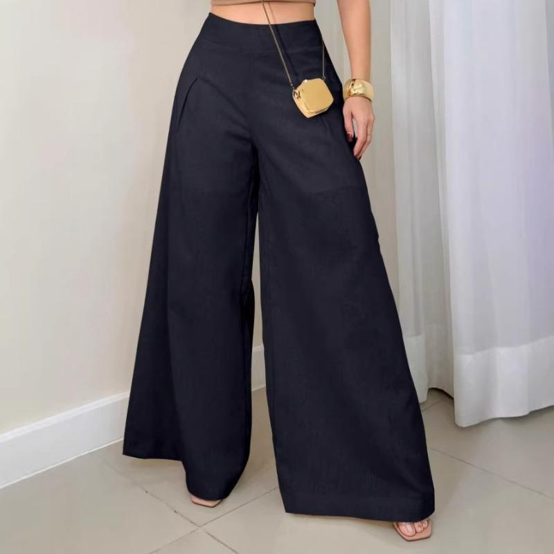 

Black High-waisted Pleated Wide-leg Pants for Women Loose-fitting Trousers for Work and Commuting Versatile Casual Pants S чёрный