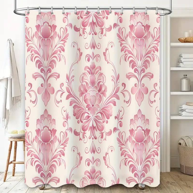 Vintage Pink Damask Shower Curtain Waterproof Home Decor Bathroom Accessories Decoration (180x180cm)