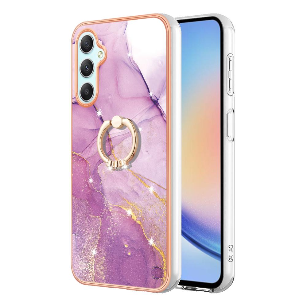

For Galaxy A25 5G (Global) (161.0 x 76.5 x 8.3mm) Case with Ring Kickstand Marble Pattern Electroplating TPU Back Cover Purple 001