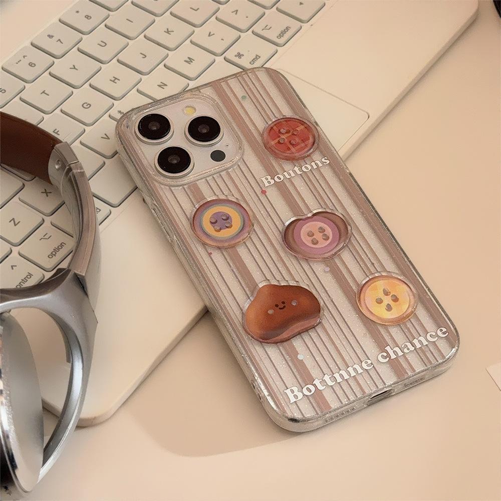 Three-dimensional Button Stripes for Apple 15 Promax Mobile Phone Case 16 for IPhone 17 Glitter 11 Retro Brown 12 Soft