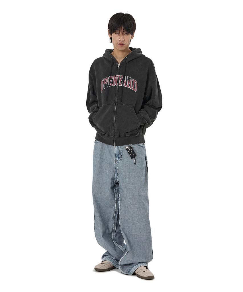 Openyard(Oy) Washed Crack Hoodie Zip Up - Black