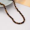 Copper Chain Necklace With Brown Tiger Eye Beads U-Shaped Clasp Vintage Boho Choker Women Men Winter