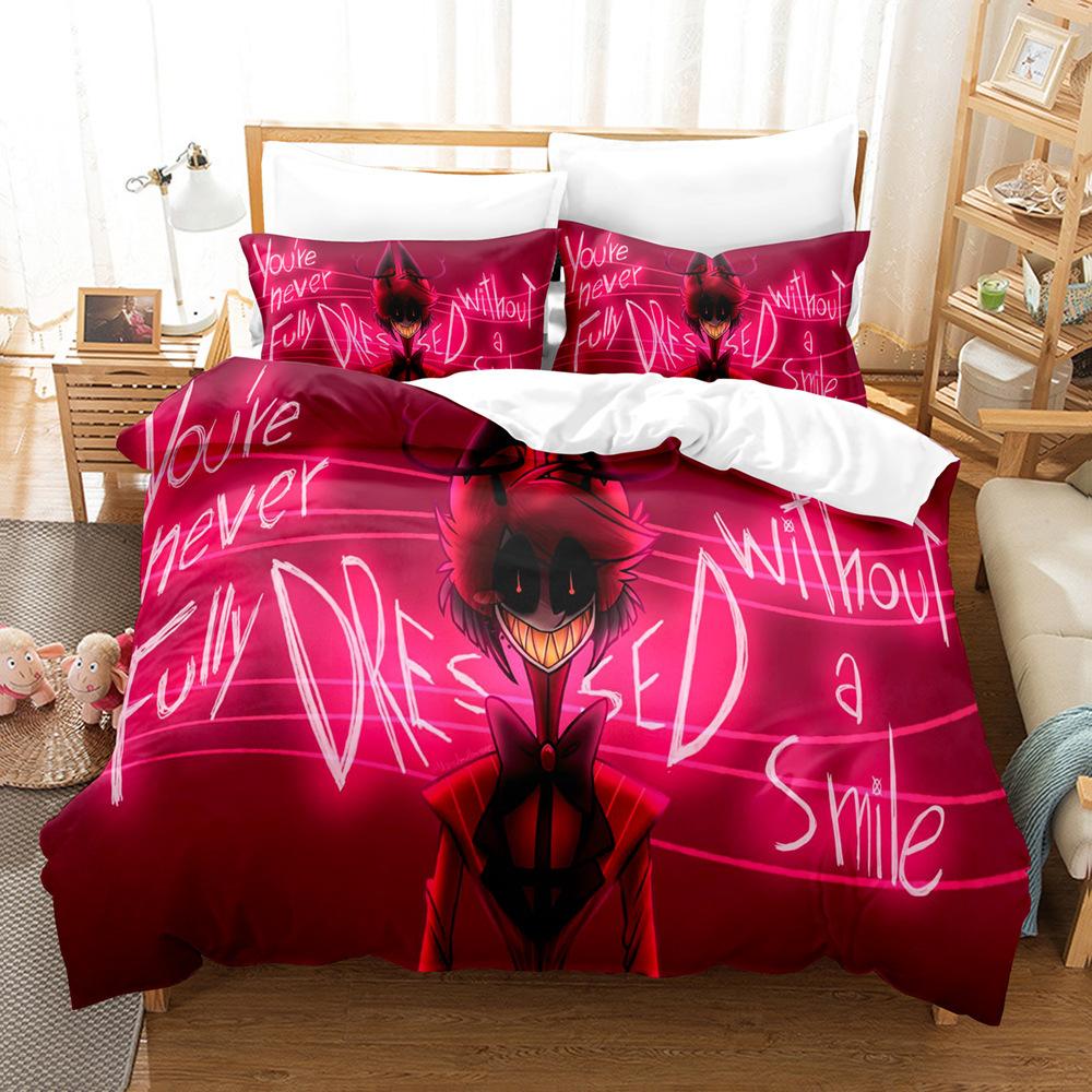New Hazbin Anime Bedding Set, Twin Queen Size Duvet Cover Set with Pillowcases 75*50cm for Children and Adults Home Textiles