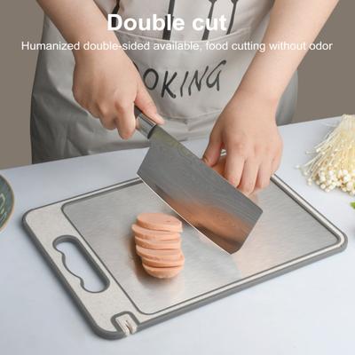 Schneidebrett aus Edelstahl, doppelseitiges Schneidebrett mit Saftrille, leicht zu reinigen, BPA-freies Küchengerät