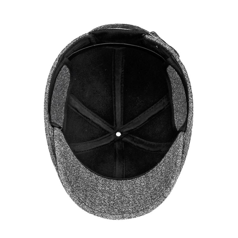 Mens Winter Warm Wool Blend Flat Cap with Ear Flaps Outdoor Hat