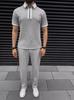 European & American Slim Fit Zipper Lapel Short Sleeve Printed Polo Shirt for Men