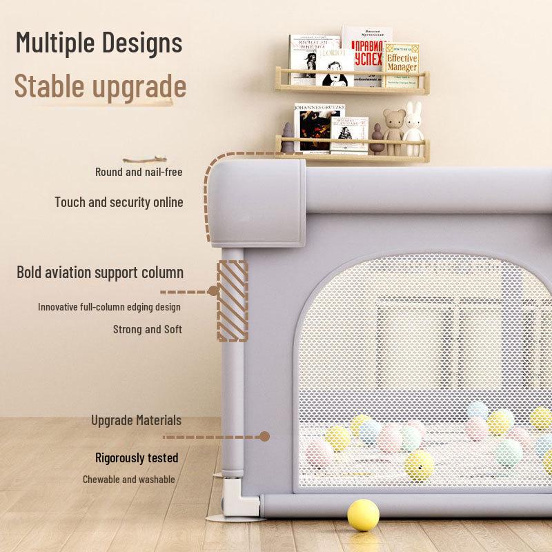 Baby Play Fence with Crawling Mat and Guardrail for Toddlers
