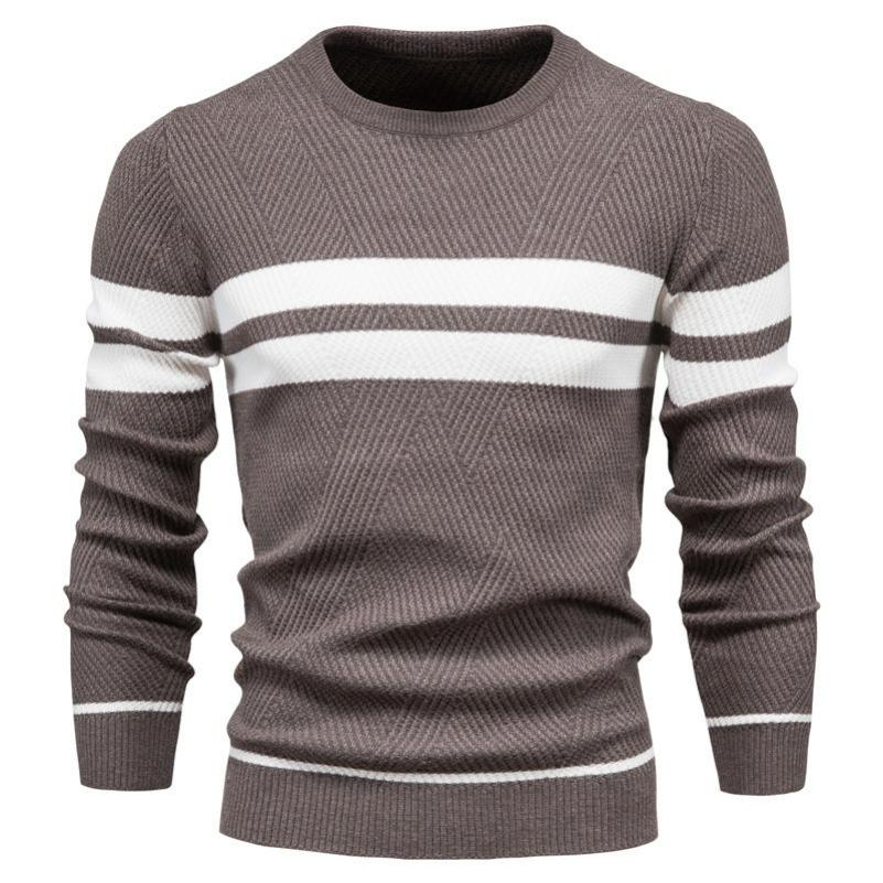 Autumn and Winter Men's Casual Striped Men's Sweater Pullover Color Matching Round Neck Men's Sweater