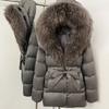 Herbst- und Winter-Locker geschnittene Schnür-Dicke Kapuzen-Daunenjacke Damen Retro Vielseitig Natürlicher Echter Fuchsfellkragen Jacke