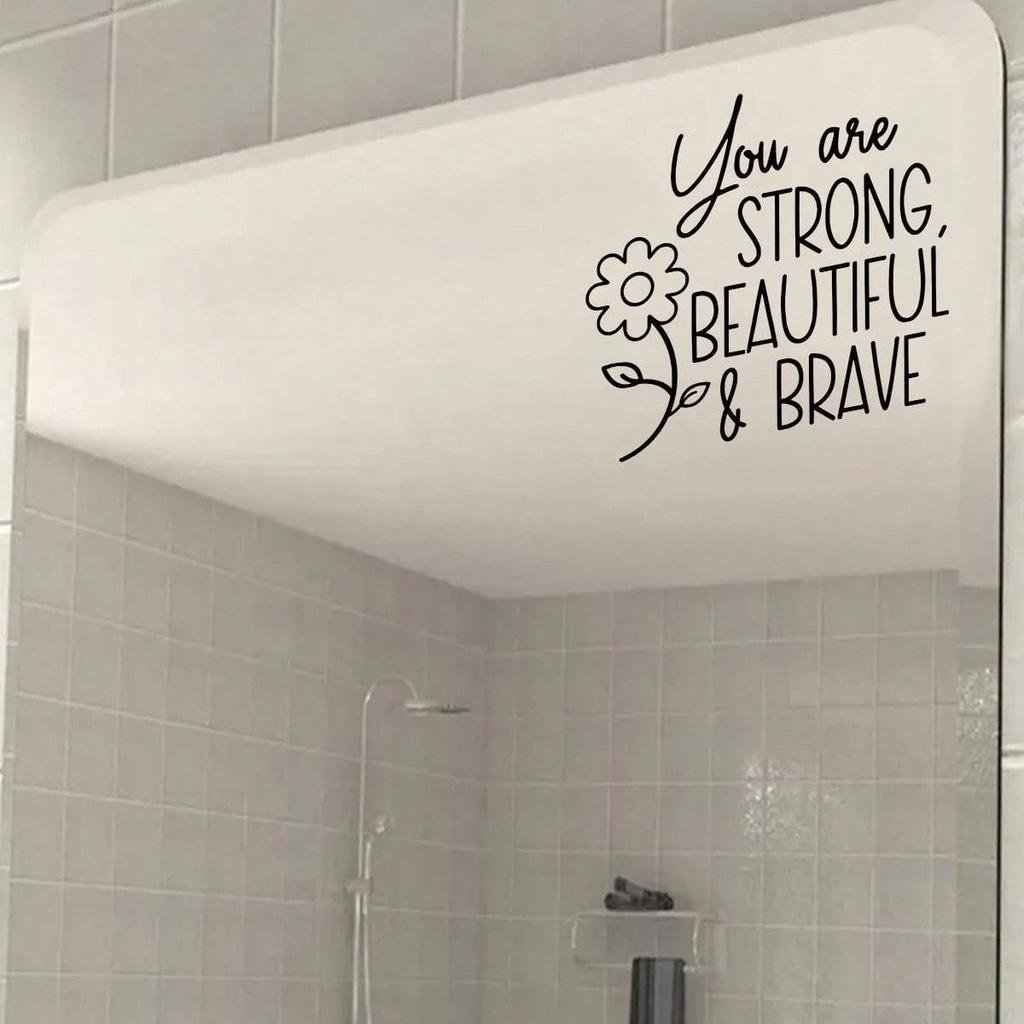 BRUP Affirmation Cards"You Are Strong Beautiful Brave"English Mirror Stickers For Bedroom Cloakroom Window Decoration Wall