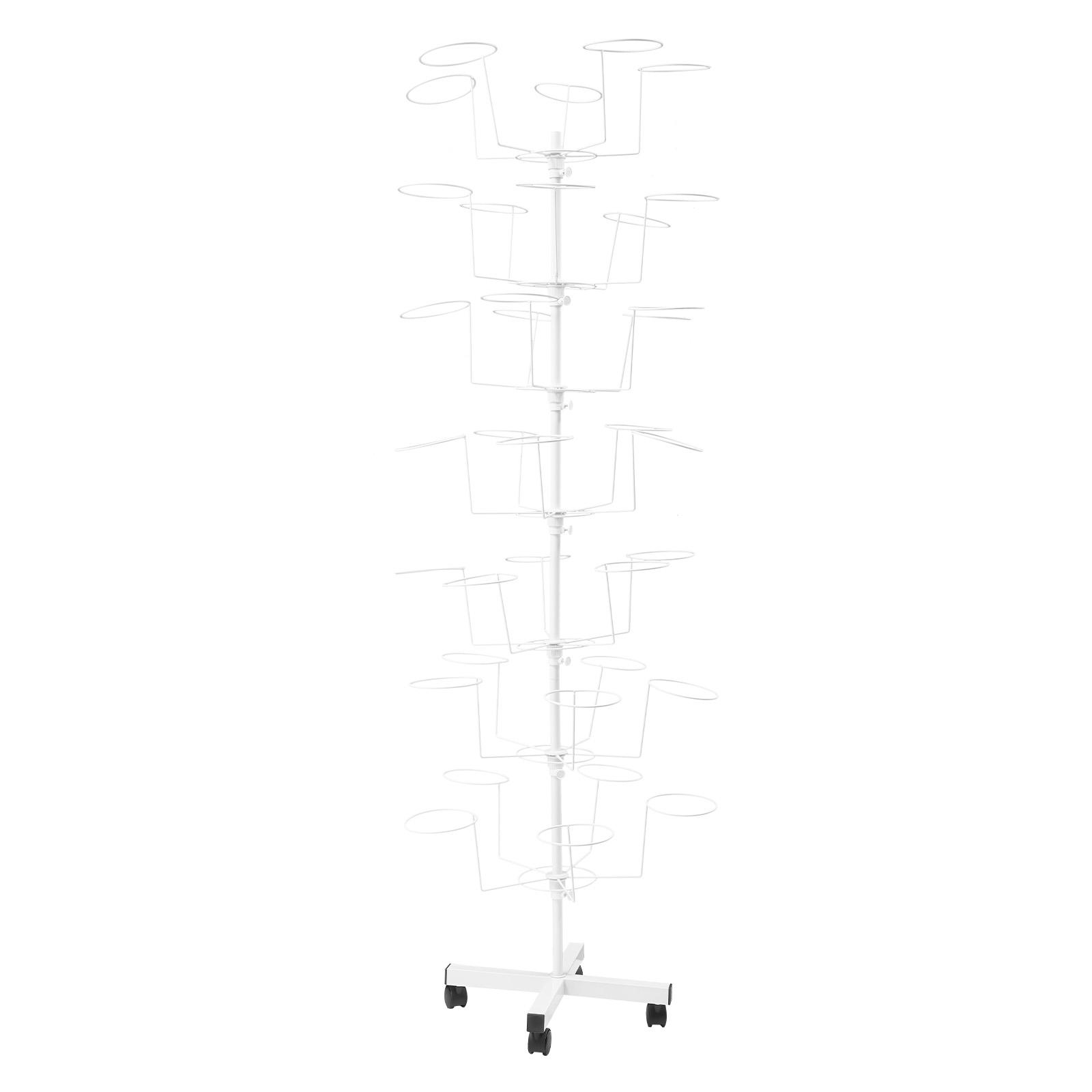 

35-Hat Storage Organizer, 7-Tier White Iron Rotating Hat Rack with Wheels, Freestanding Modern Cap Holder for Home Store Display белый