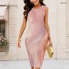 Women Plus Size Round Neck Sleeveless Blue Gold Printed Bodycon Midi Dress
