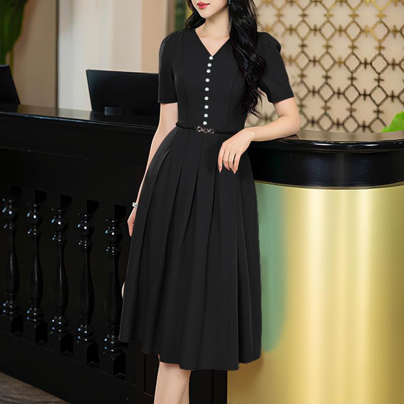 

ZANZEA Женское повседневное миди-платье с V-образным вырезом и коротким рукавом L чёрный