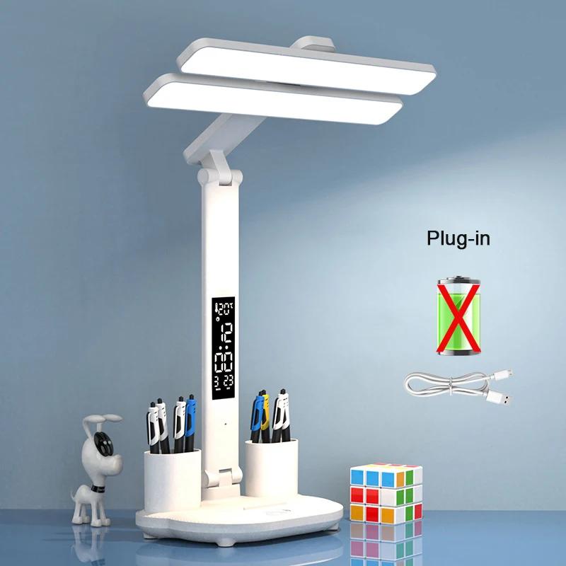 Rechargeabl Led Table Lamps Clock Wth Fan Dispaly Reading Lights Bedhead Living Room Decoration Touch Lighting Study Desk Lights