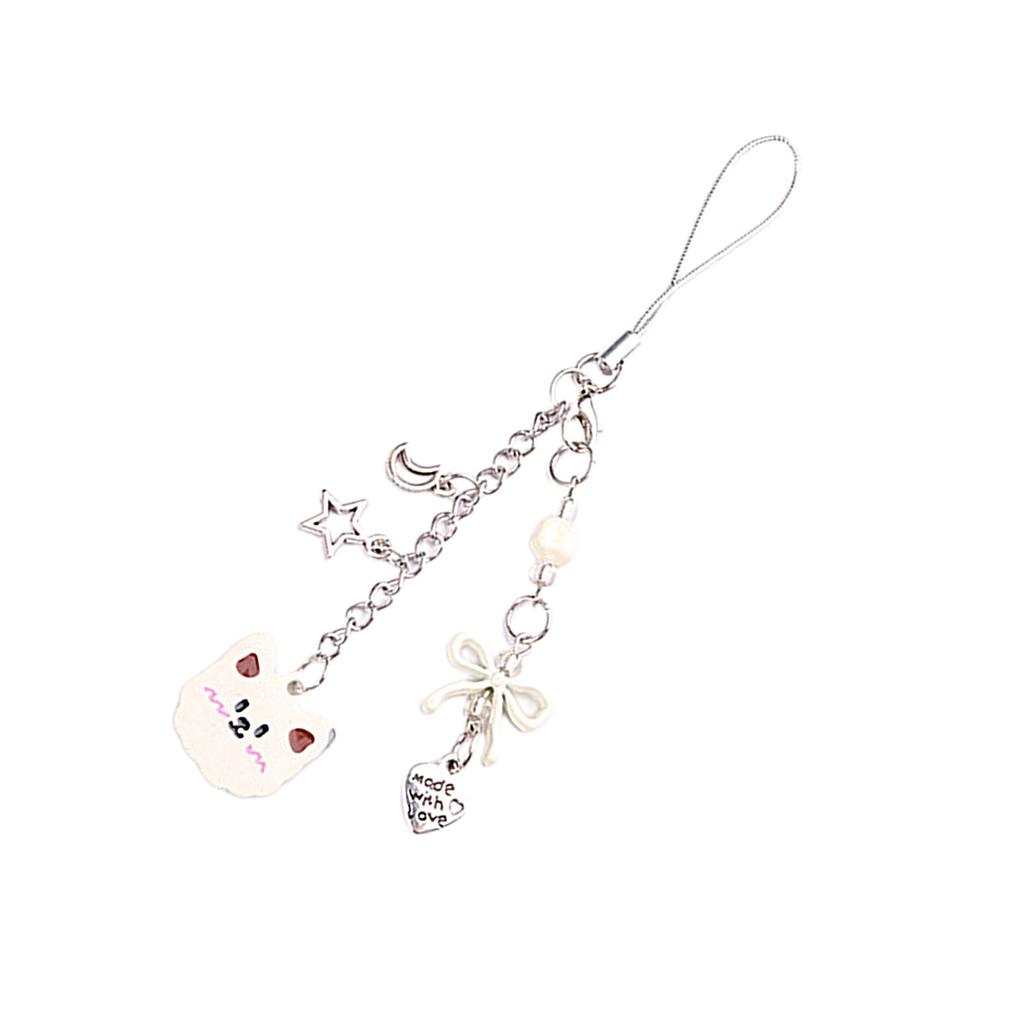 Sweet Bear Bowknot Heart Charm Pendant Chain Phone Strap Pocket Keychain Strap Hangings Decoration for Key Bag Purse