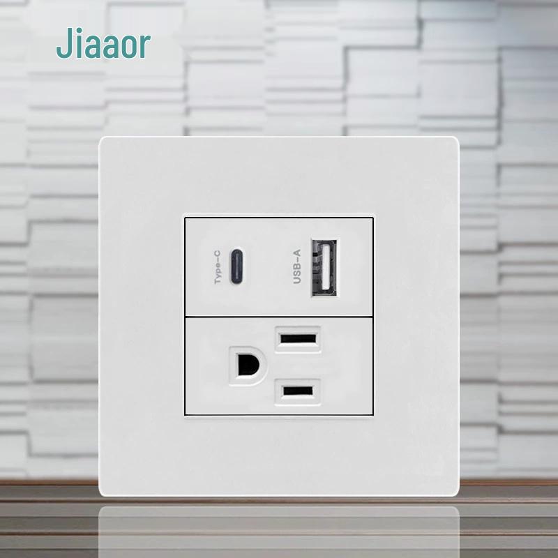 86 Typ Amerikanischer Standard Schalter- und Steckdosenpanel mit Doppel-USB & Typ-C, 3-Loch-Stecker für Japan & Taiwan, Unterputzmontage
