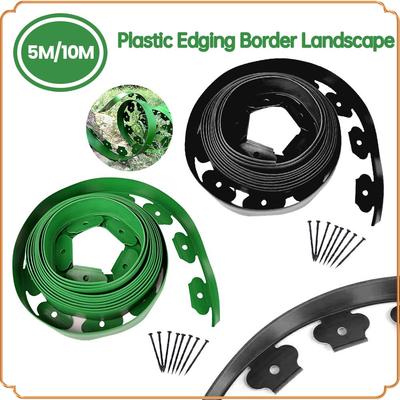 5M/10M Flexible Plastic Lawn Edging with Ground Anchors for Outside Garden Courtyard Buildings Fence Landscaping Flower Garden