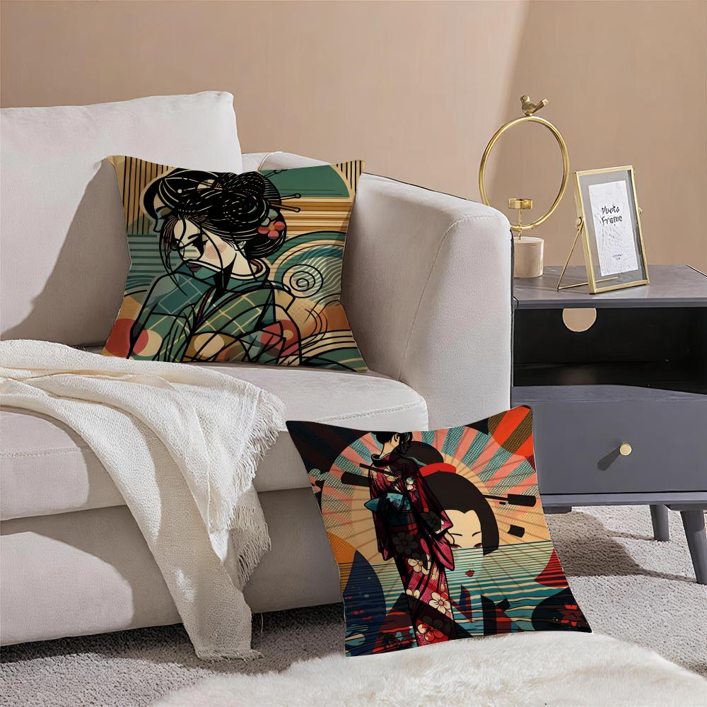 Classic Retro Japanese Lady Beautiful Pillow Case Pattern Printed Pillowcase For Living Room Sofa Cushion Cover & Bedroom Decor