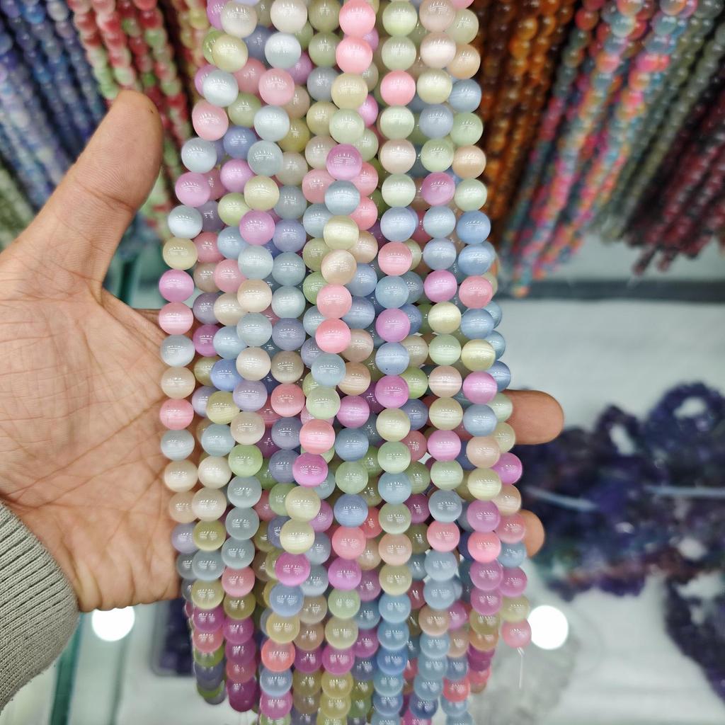 10mm Cat's Eye Stone Beads: Single, Double, Triple Color Options for DIY Jewelry Accessories.