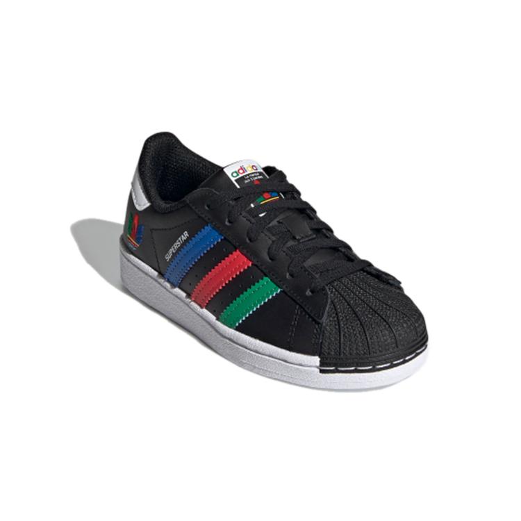 Adidas Originals SUPERSTAR C Comfortable Abrasion Resistant Low top Kids' Skateboarding Shoes Black White Red FW5237