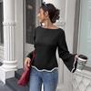 Women Lace Trim Patchwork Lace Up A Line Long Sleeve Commute Blouse For Ladies