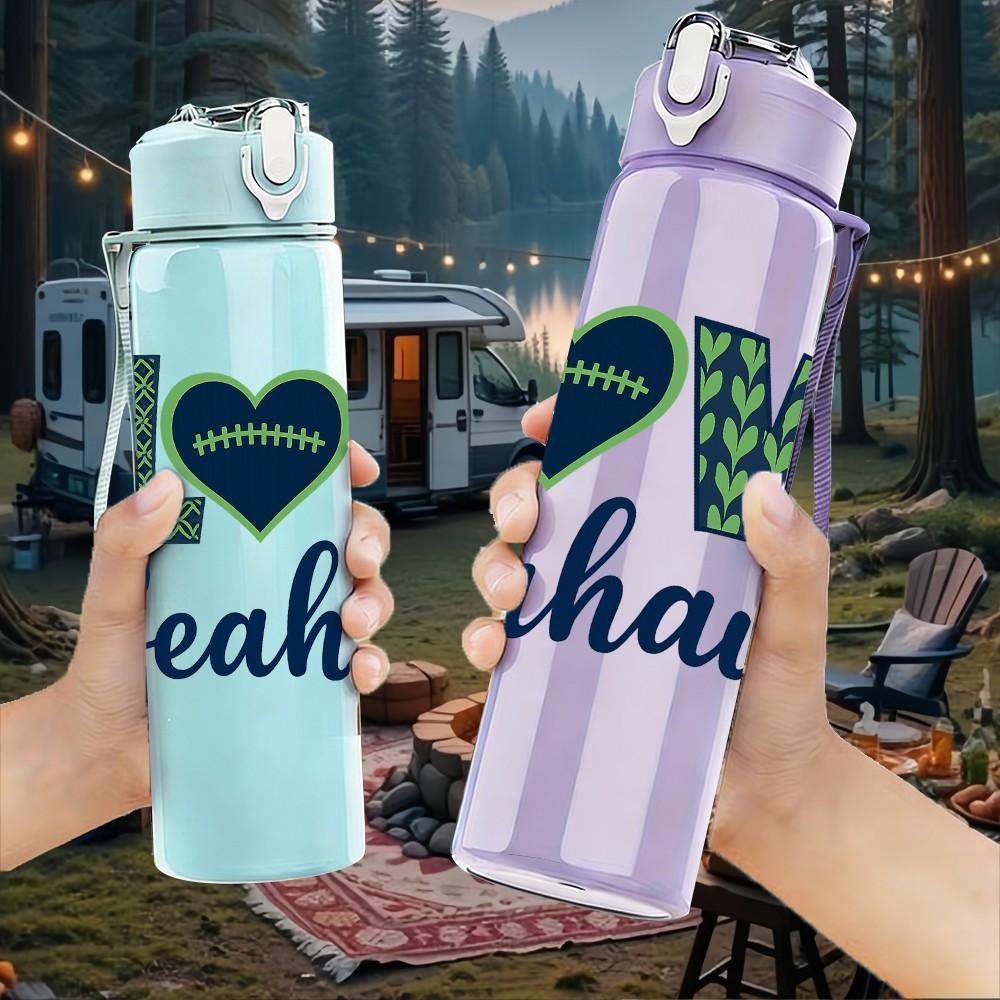 1PC Love Seahawks Football Logo 750ml Color Plastic Sports Water Bottle Leakproof Flip Straw Lid Suitable for Sports Office Home Use