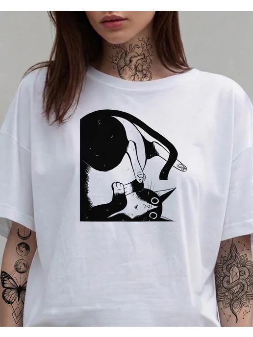 Summer T-shirt with a cat print 3XL