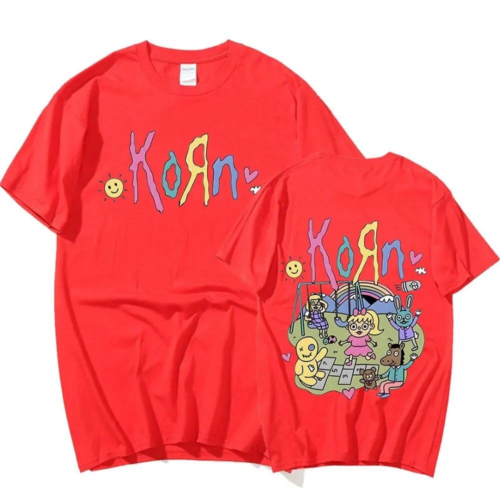 Summer Short Sleeve Tshirts Korn Cartoon Rock Band Music Album Print T Shirt Unisex's Cotton T-shirt Oversized Unisex Streetwear