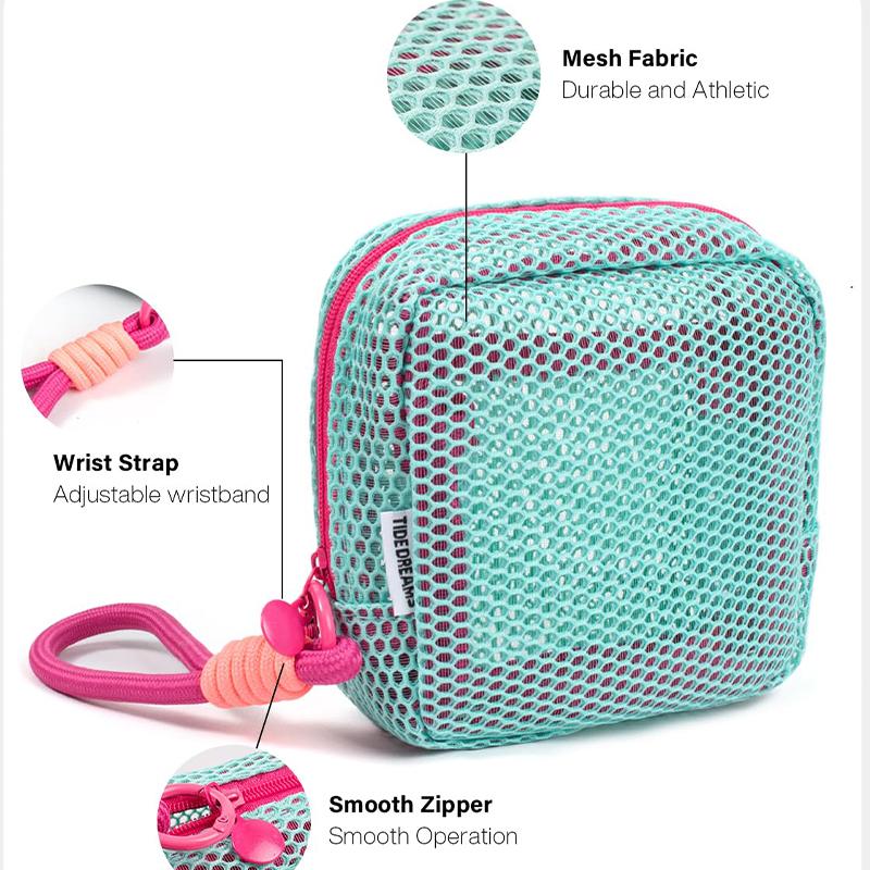 Women Lightweight Square Mesh Cosmetic Bag Portable Colorful Object Storage Bag With Zipper Multi-purpose Sundries Storage Bag