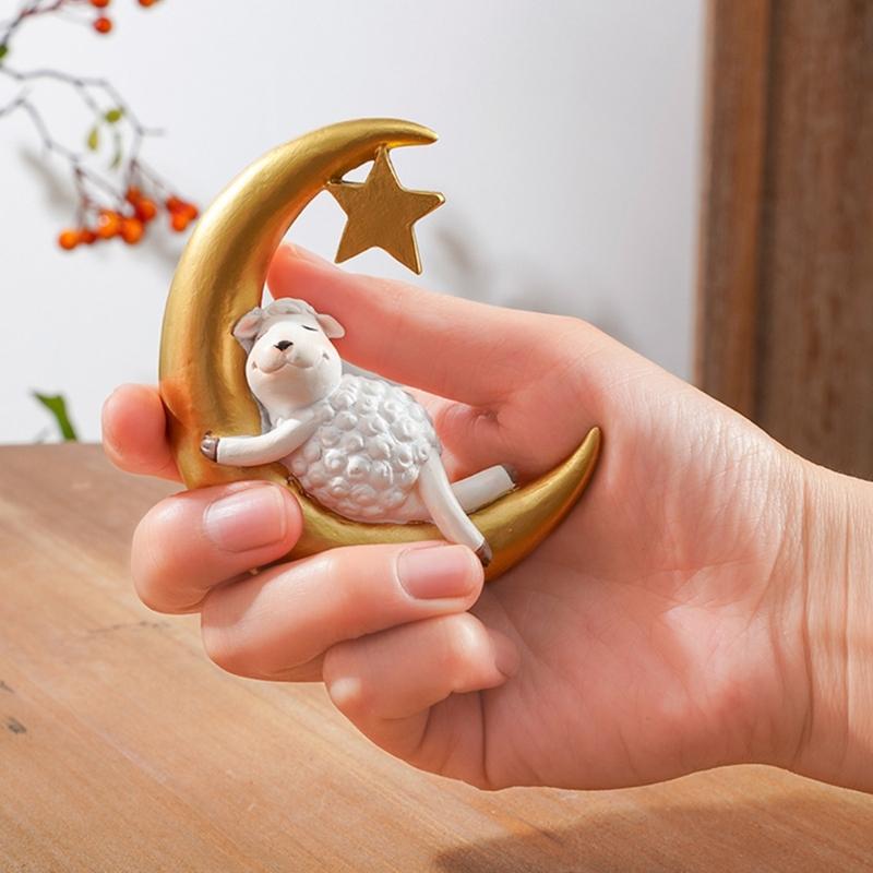 Animal Sculptures Collectibles Ornament for Home Office Desktop Deocrs Crescents Moon Sheep Figurines Moon Sheep Statue