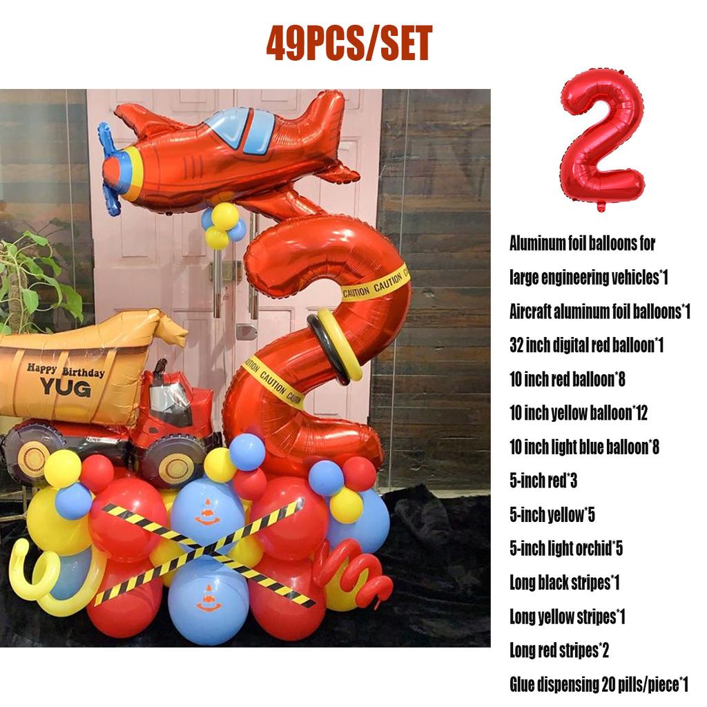 49 sztuk czerwony samolot pojazd inżynieryjny cyfrowe balony urodzinowe dekoracje na imprezę urodzinową dla dzieci chłopiec 32 Cal czerwona cyfra piłka artykuły dekoracyjne dla dzieci