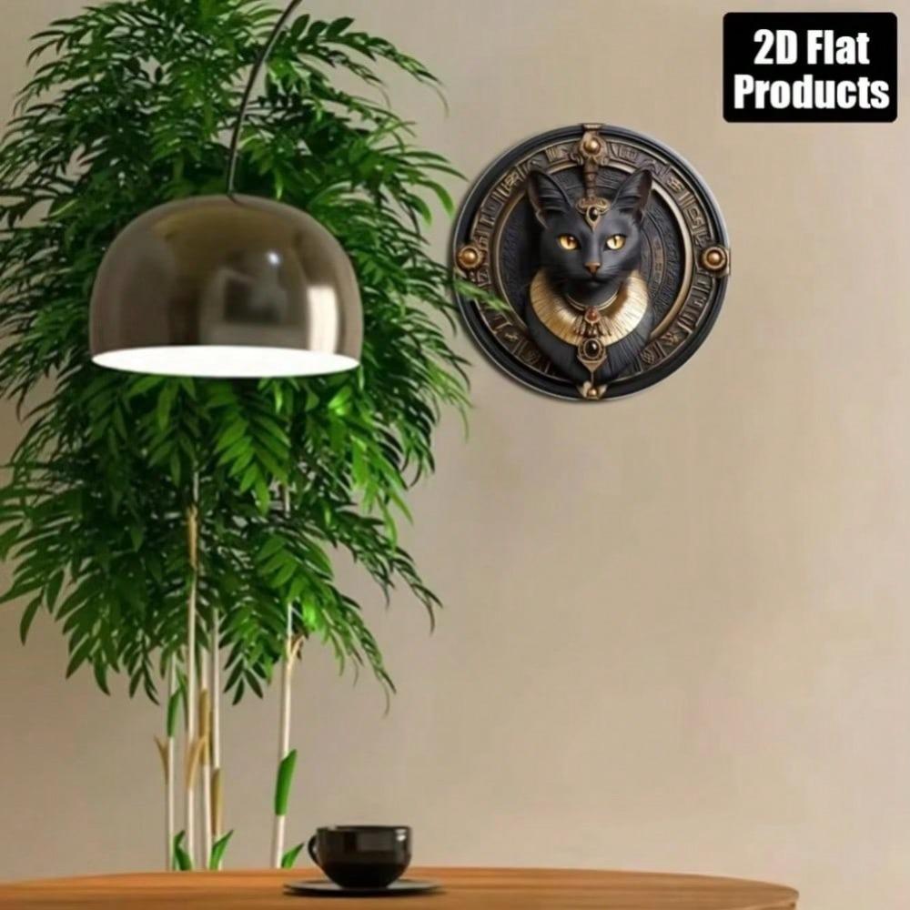 Arte de Pared Metálico de Gato Negro Egipcio Retro con Decoración de Templo Dorado para Hogar Oficina Halloween