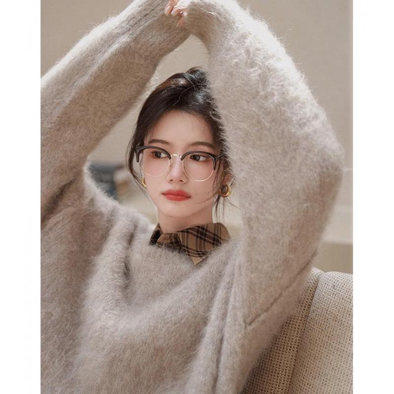 Women's Thick Mink-Like Plush Sweater - Cozy Autumn/Winter Knitted Pullover