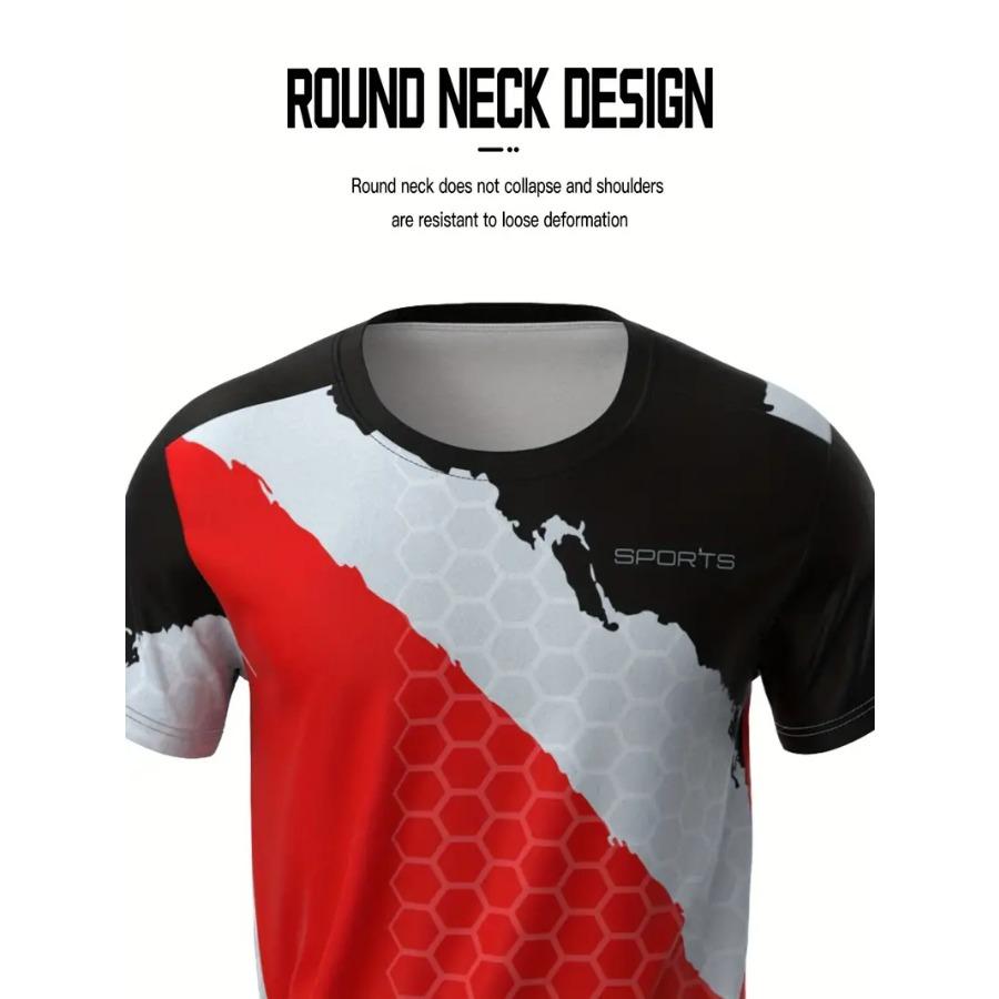 Men's Color Block Shirt, Active Short Sleeve Crew Neck Rash Guard for Fishing Hiking Outdoor