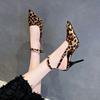 Baotou Shallow Mouth Leopard Print Sandals Summer New Pointed Toe One-band Anti-slip Wear-resistant High Heels