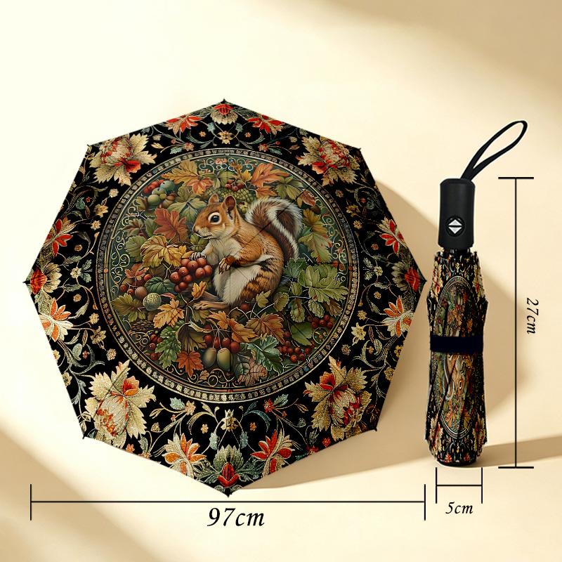 Autumn Squirrel 8 Ribs 3Fold Black Glue Uv Protection Umbrella Sun Protection Rainproof Compact Folding Umbrella For Travel Daily Use C9241279