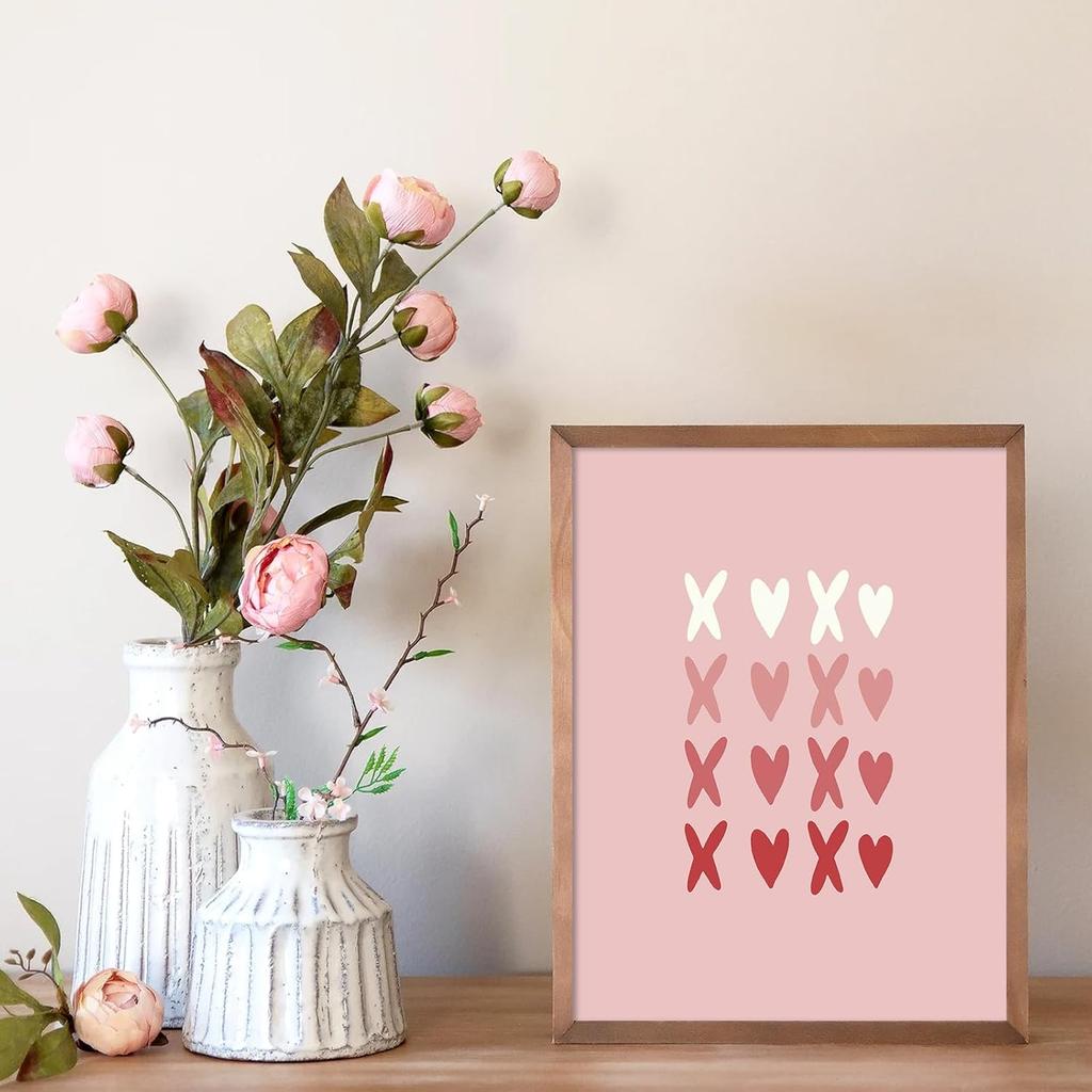 Whaline 12Pcs Valentine's Day Wall Art Prints Retro Romantic Love Heart Cupid Art Poster Red Pink Wall Decor For Wedding Home Living Room Bedroom,