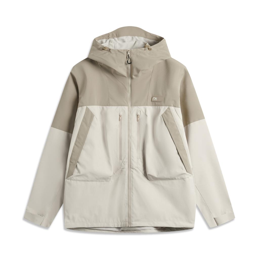 Li-Ning Sports Trend Series Lettered Hooded Fleece Loose Long Sleeve Windbreaker Men Outerwear Oatmeal-Gray AWBU031-1