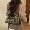 Women Retro Woolen Cloth Plaid Underarm Bag Maillard Color Shoulder Bag Tote Bag Large Capacity Backpack for Daily Travel Work
