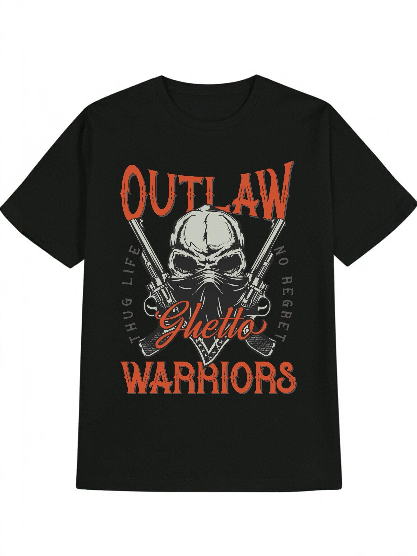 Casual Crew Neck T-shirt with Skull & Crossbones Graphic - Outlaw Design S
