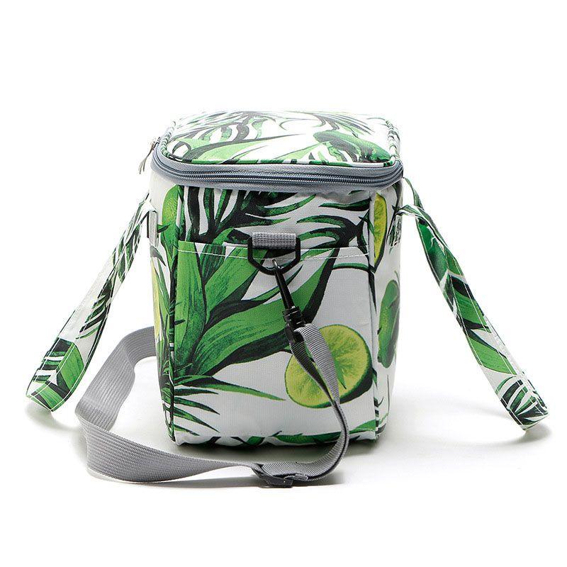 Elegant Green Leaf Pattern Oxford Lunch Bag Perfect For Travel And Picnics