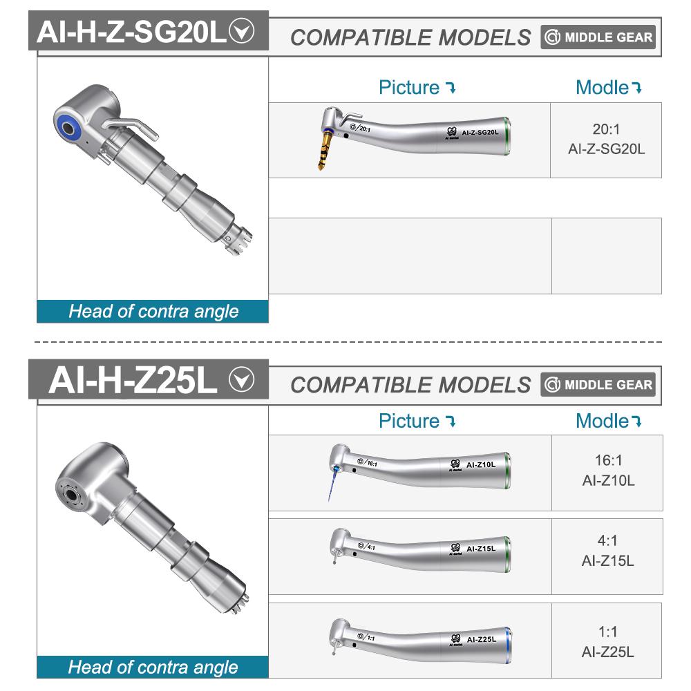 AI DENTAL Głowica kątnicy chirurgicznej z przekładnią środkową do niskich obrotów, części zamienne serii AI-X/Z-SG