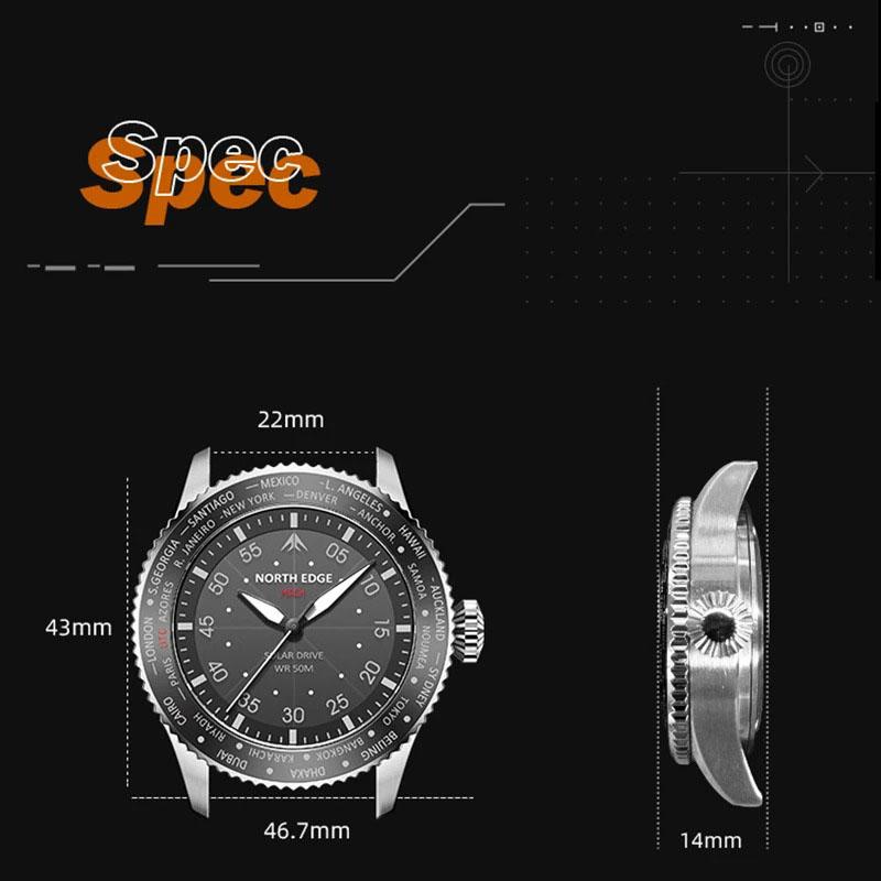 NORTH EDGE MACH Solar Power Quartz Watch Men Waterproof 50M Men's Pilot Sports Wristwatches Luminous Enviormentally Clock