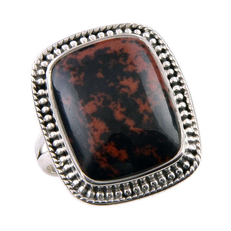 Natürlicher Mahagoni-Obsidian Edelstein 925 Massiv Sterling Silber Ring Größe 8 z0L01