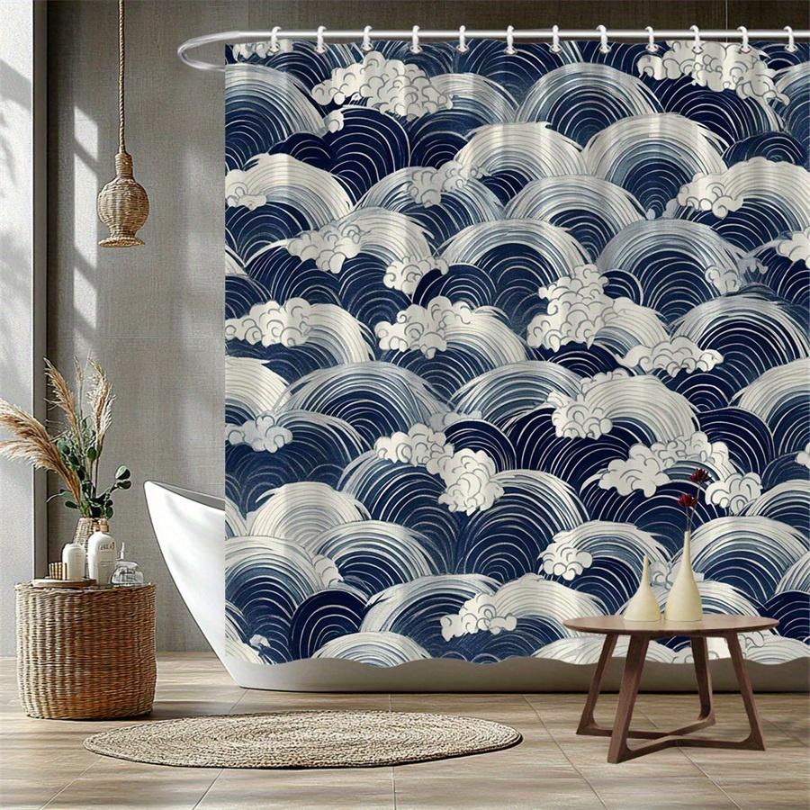

1Pc Ukiyo-E Wave Pattern Shower Curtain, Polyester Fabric, Machine Washable, Suitable For Bathroom Dcor. W60H190(CM)-1 Pcs