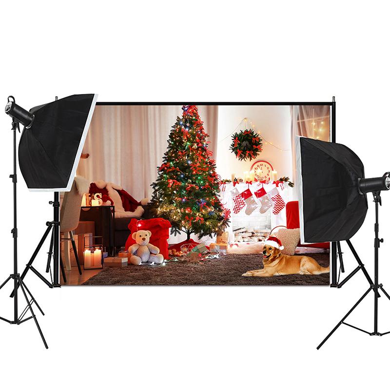 Christmas Photography Backdrop Vinyl Winter Snow Tree Fireplace Photo Background for Holiday Party Studio Kids Portrait Decoration