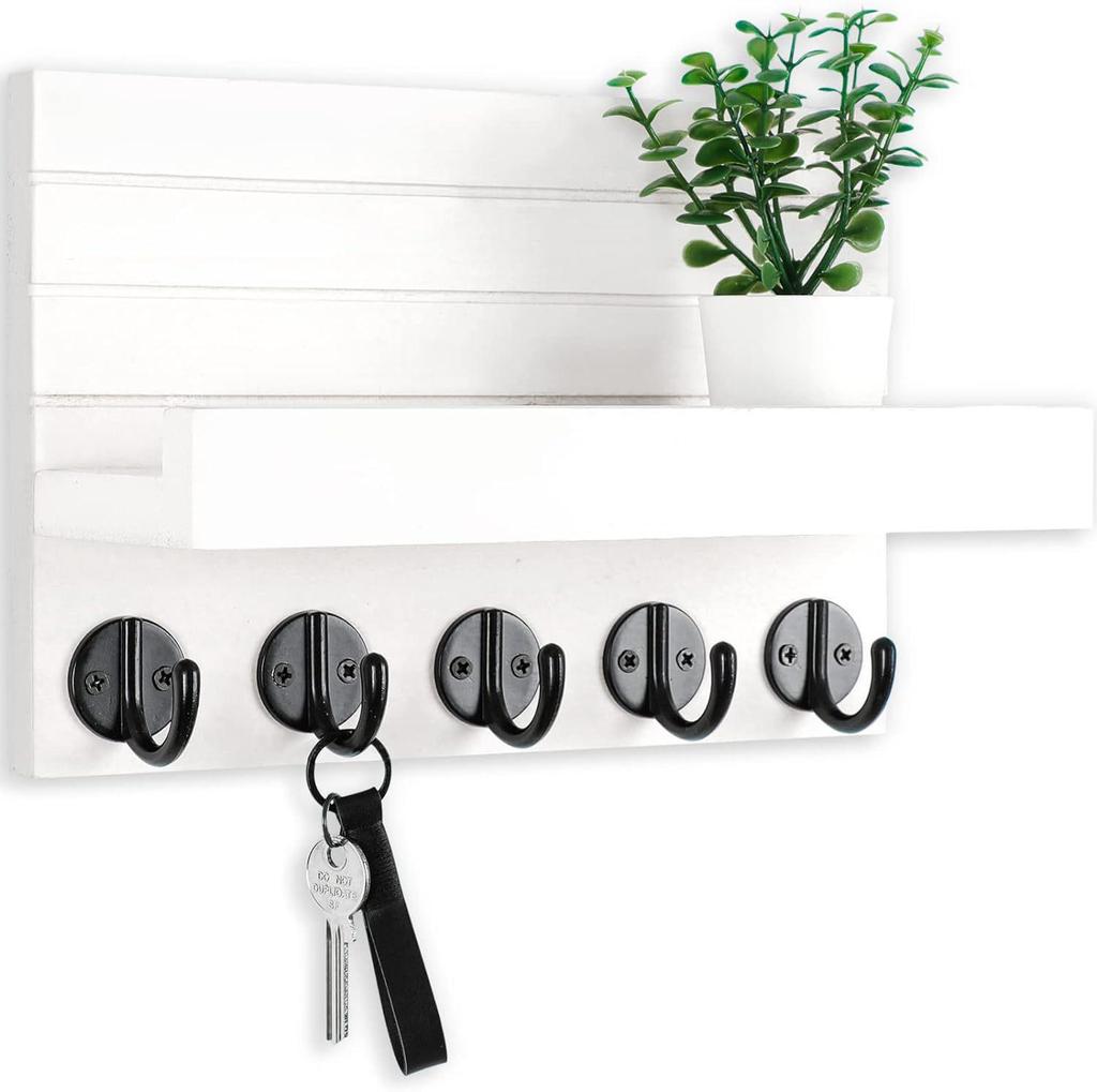 Wall-Mounted Wooden Shelf & Key Holder Decor
