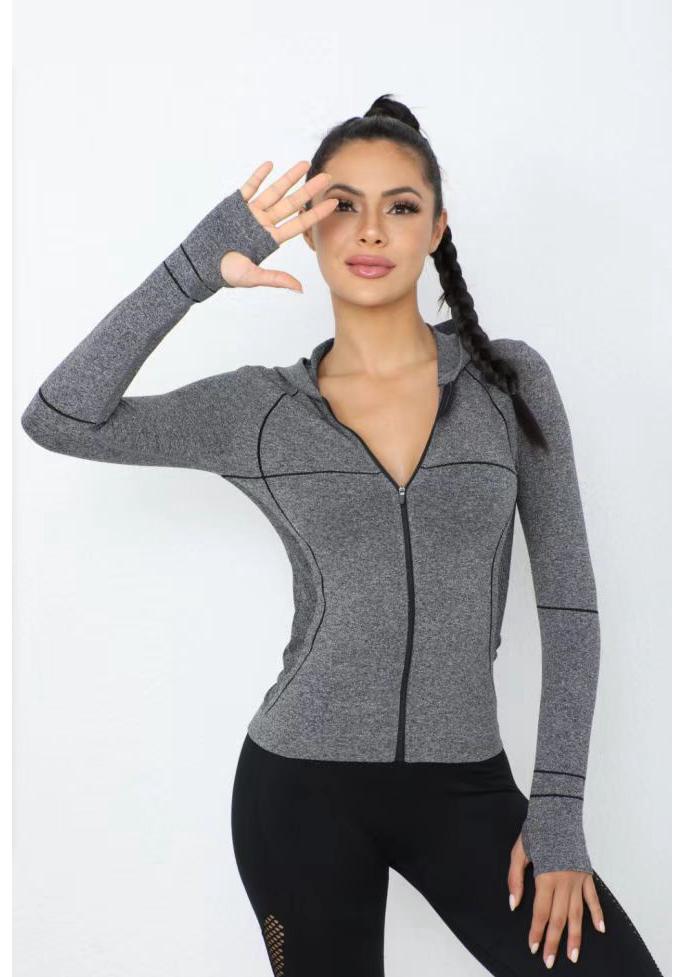 Women s Slim Fit Hooded Zip-Up Long-Sleeve Yoga Jacket Small серый