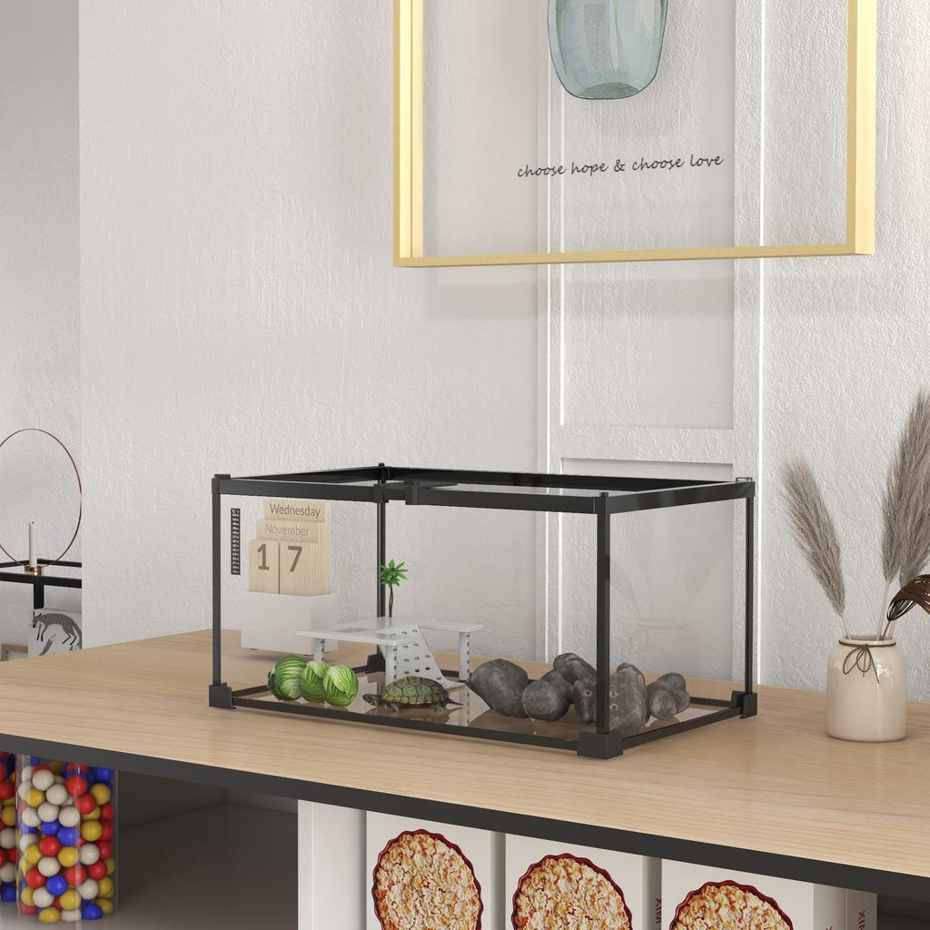 Reptile Box Reptile Breeding Box Transparent Terrarium Habitat Sliding Lid Wire Mesh